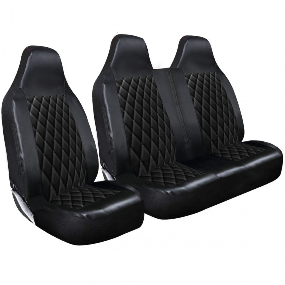 2+1 Black Leather PVC Diamond Pattern Quilting Van Seat Covers