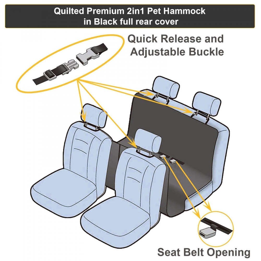 Heavy Duty Universal 3in1 Rear Seat, Quilted Pet Hammock Boot Liner