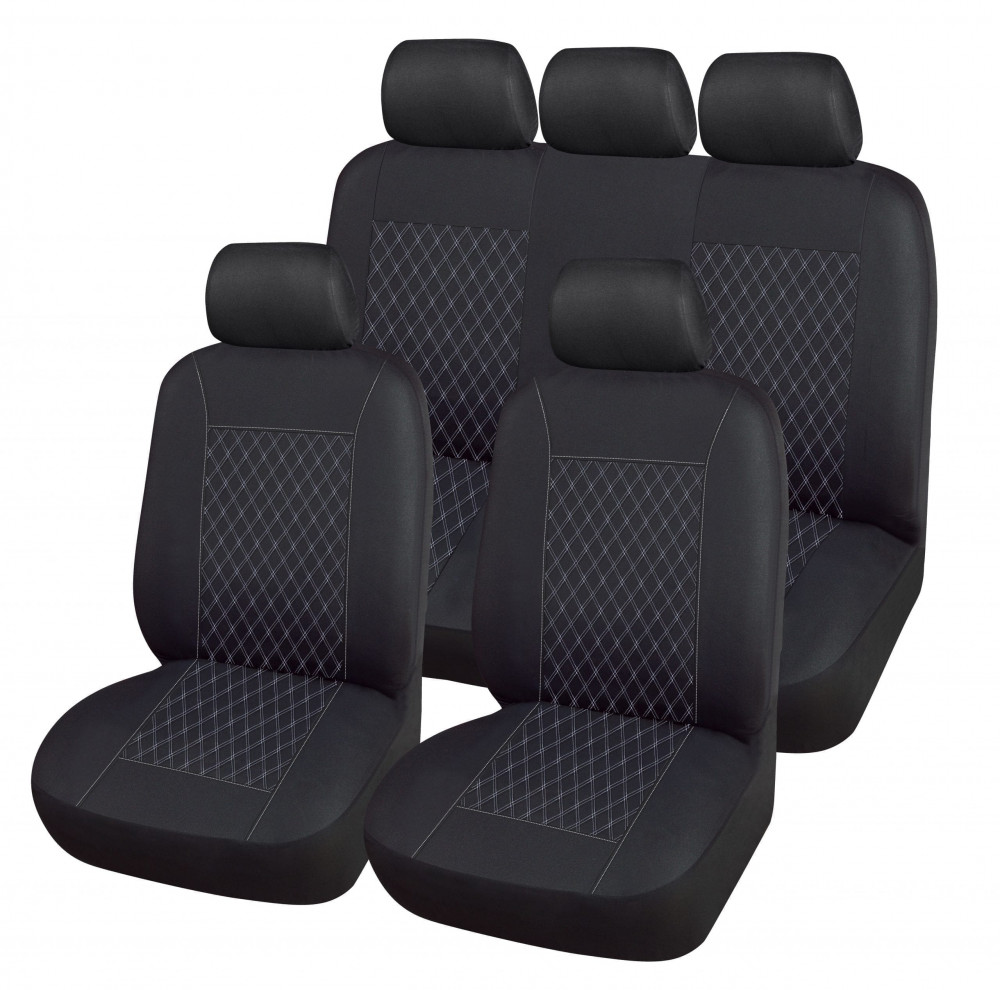 Universal Black Quilted 9pc Car Seat Cover Set