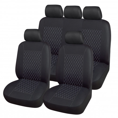 Universal Black Quilted 9pc Car Seat Cover Set