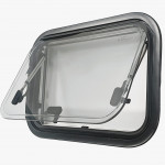 Top Hinged Round Edged Cassette Camper Window with Black out Blinds and Fly Net Screens