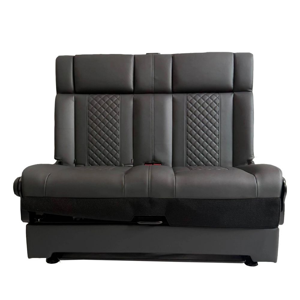 3/4 Black Campervan Rock & Roll Bed - Quilted PU Leather with Seat Belts - Image 18