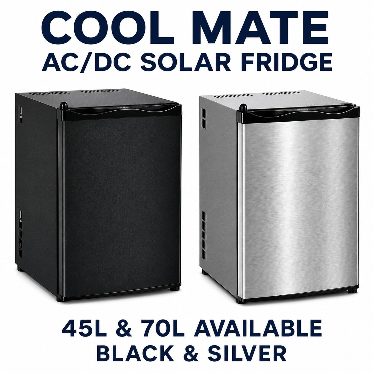 coolmate solar 12v fridge campervan black silver